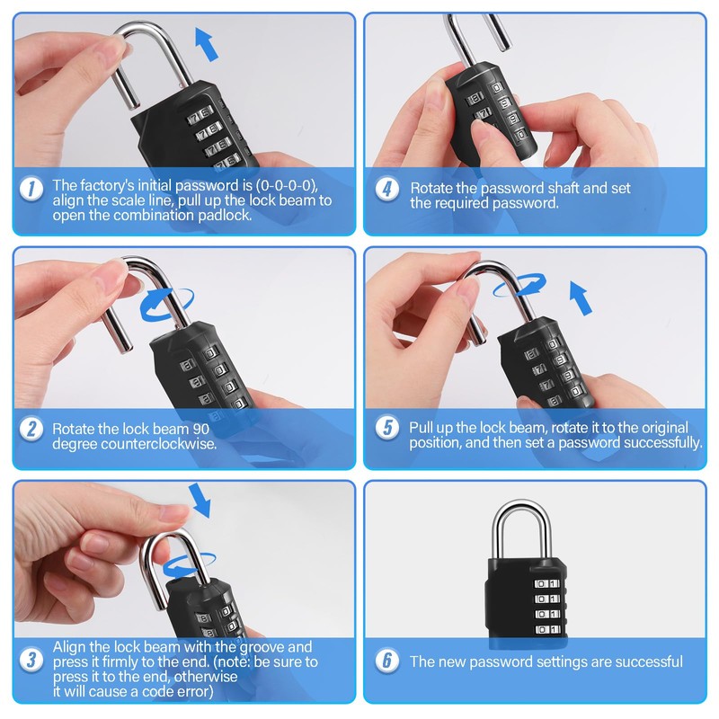 4Pcs Combination Padlock, Heavy Duty Metal Padlock for Gym Locker,