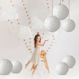 METHEDEECO Paper Lanterns Party Decorations Star Pattern Set 6pcs Hanging Round Lantern Suitable for kidsroom Classroom Decorations Wedding Birthday Baby Shower Birthday