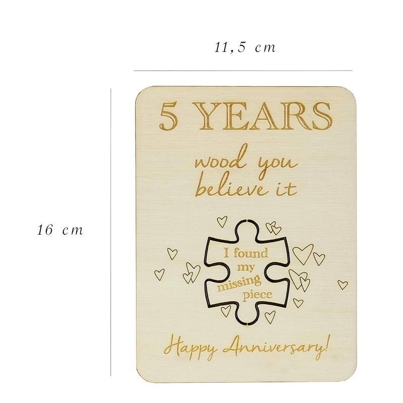 Wooden Anniversary Card with Jigsaw Puzzle Piece "I found my