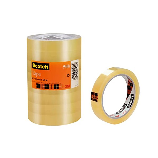 Scotch Transparent Tape 508-8 Rolls - 19 mm x 66 m - General Purpose Clear Tape for School, Home and Office