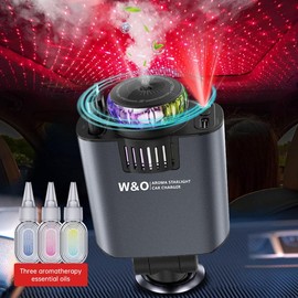 W&O 5-in-1 Smart Car Charger with Car Air Aromatherapy Diffuser- Alcohol-Free, Plant Extract Formula for Mothers and Youngsters, Vehicle & Travel, Features Intelligent Sensing & Atmosphere Lighting, Car Air Freshener Starlight Headliner Car Charger - Col
