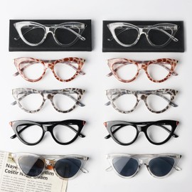 GUD 10 Pack Small Reading Glasses for Women Cat-eye Style With Spring Hinges(Include 2 Pairs Reading Sunglasses)+1.75