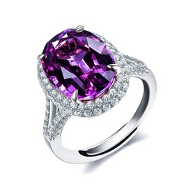 Uloveido Adjustable Silver Color Big Oval Stone Rings Wedding Promise, Purple Cubic Zirconia Crystal Split Shank Ring Birthstone for Women Y927 (Split shank-Purple)