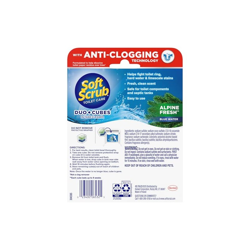 Soft Scrub In-Tank Toilet Cleaner Duo-Cubes, Alpine Fresh, 4Count