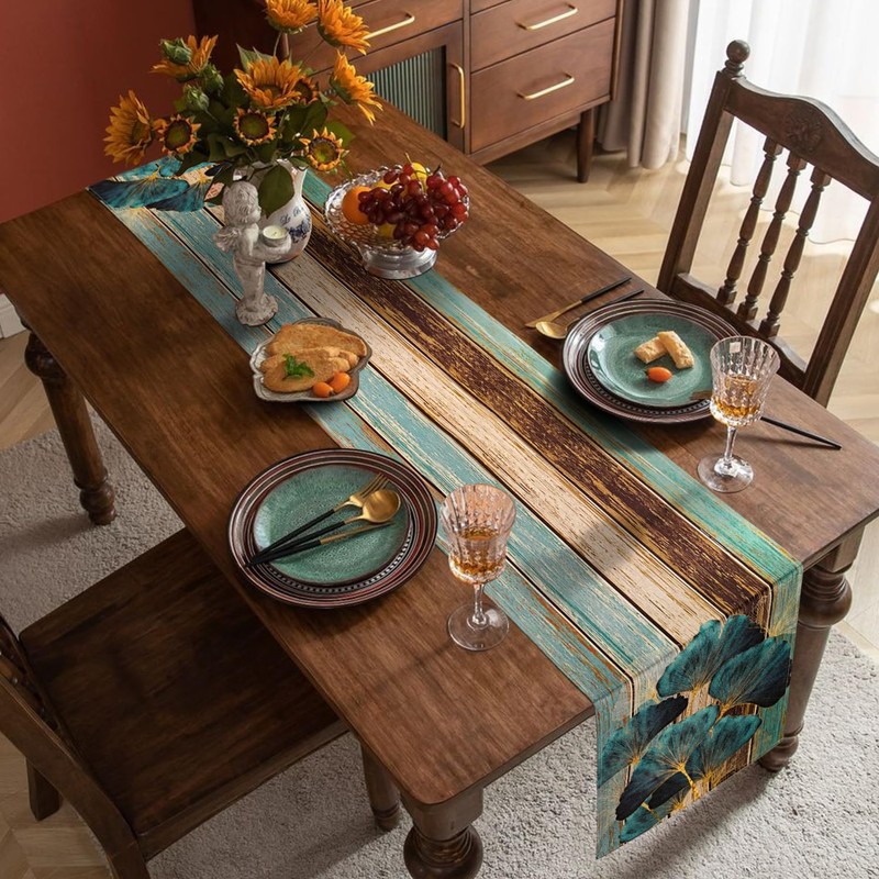 LRartdeco Table Runner Green Table Runner Washable Antique Rustic Wood