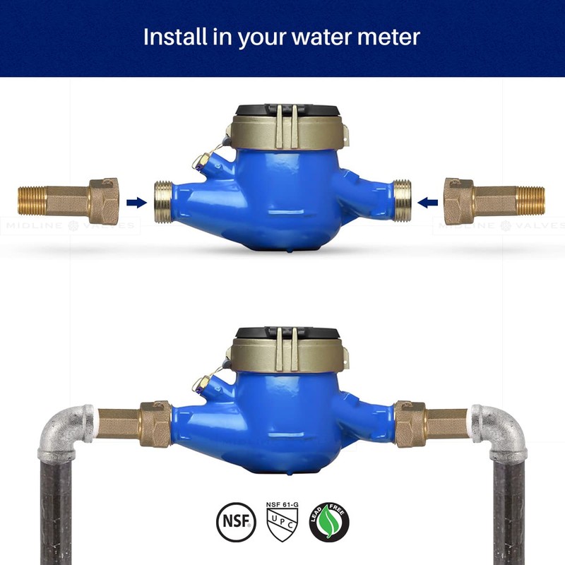 Midline Valve XND0034-OM-5 Brass Water Meter Coupling Adapter Pipe Fitting;