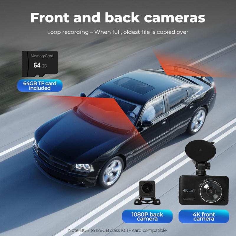 Manan Dash Camera Front and Rear,4K(3840 x 2160),WiFi Car Dashcam