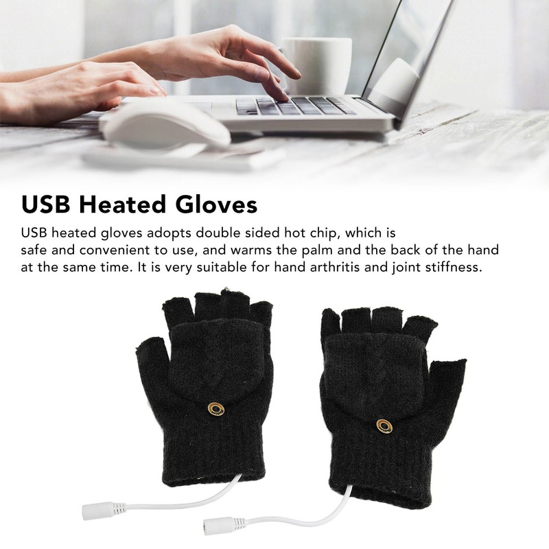 USB Heated Gloves Full Half Fold Back Warm Heated Winter
