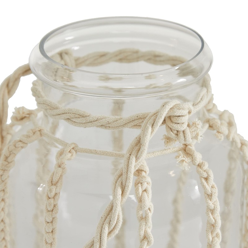 Deco 79 Glass Decorative Candle Lantern with Rope Handle, 8"