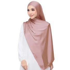 Lina & Lily Luxury Satin Hijab Head Scarf Shawl Wrap for Muslim Women Extra Long (Dusty Rose)