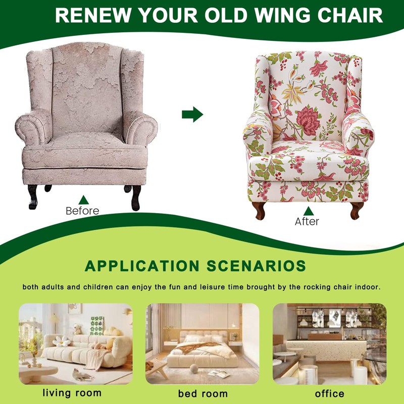 CRFATOP Wingback Chair Covers 2 Pieces Stretch Printed Wing Back