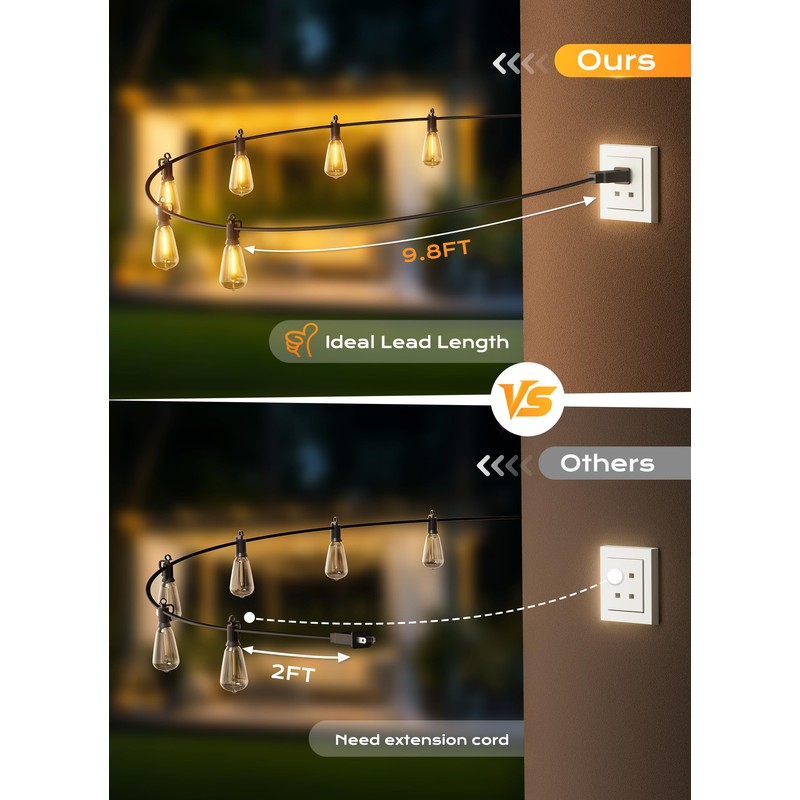 Brightown Outdoor String Lights Patio Lights, 100FT ST38 Shatterproof Dimmable