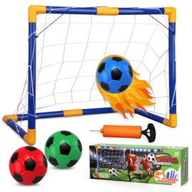 Soccer Goal Set with 3 Ball Pump for Baby Toddler Kid, 8.6" Soccer Mini Portable Goals Training Equipment for Garden Indoor Outdoor Backyard, Birthday Gift for Boy Girl, Sports Toy for Family Game