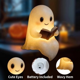Halloween Ghost Reading Book Lamp, Ghost Figurine Statue, Halloween Decoration for Gift Props Tabletop BookshelfColor: Army Green, Size: 10