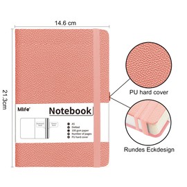 Mlife A5 Graph Paper Notebook,360 Pages Thickened Squared Notebook,Premium 100g/M² Ink Resistant Paper Thick,Pu Hard Cover Grid Notebook,Inside Pocket,Elastic Banded,Grid Paper for Writing&Diary(Pink)