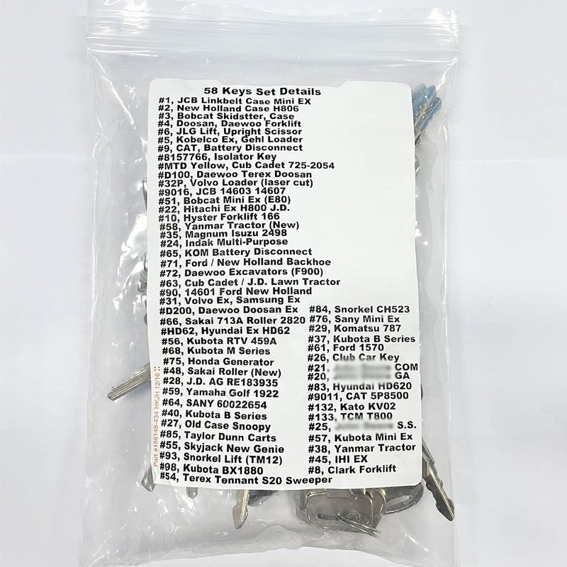 58 Pcs Heavy Equipment Construction Ignition Key Sets Compatible with