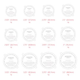 CandMak Candle Dust Covers, 48pcs Printed White Matte Candle Dust Lid with Pull Tab for Candle Making (12 Sizes)