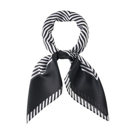 Allegra K 70cm Women Stripe Print Square Scarves Kerchief Neck Scarf Neckerchief Headband Black White