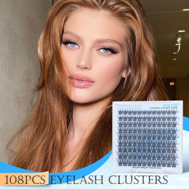 PHKERATA Wispy Lash Clusters Natural Eyelash Clusters 108 pcs Cluster