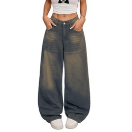 OYICAI Womens Baggy Jeans Wide Leg Denim Pants Y2k 90s Vintage Hip Hop Loose Long Trousers Streetwear High Waist Retro Casual 2000s Oversized Extreme Motion Jinco Skater,K22 Haze Blue,Small