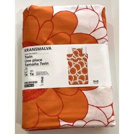 IKEA New IKEA KRANSMALVA Twin Duvet Cover with Pillowcase, Orange White Floral