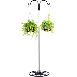 Blulu 34-55 Inch Adjustable Black Iron Shepherds Hook Outdoor and Indoor Shepherd Hook Stand Wind Chime Stand with Base for Wedding Event and Home (Artsy)