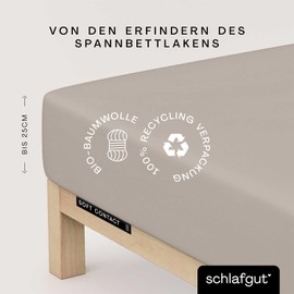 schlafgut Soft Contact Fitted Sheet up to 100 x 200 cm, Sand Mid Made from 100% Organic Cotton Warming