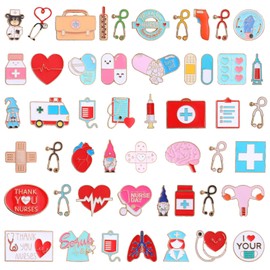 50Pcs Nurse Pins Bulk, Cute Enamel Medical Brooch for Badge, Stethoscope Hearts Bandages Pins for Nurses' Day Gifts for Decor Clothes and Bags