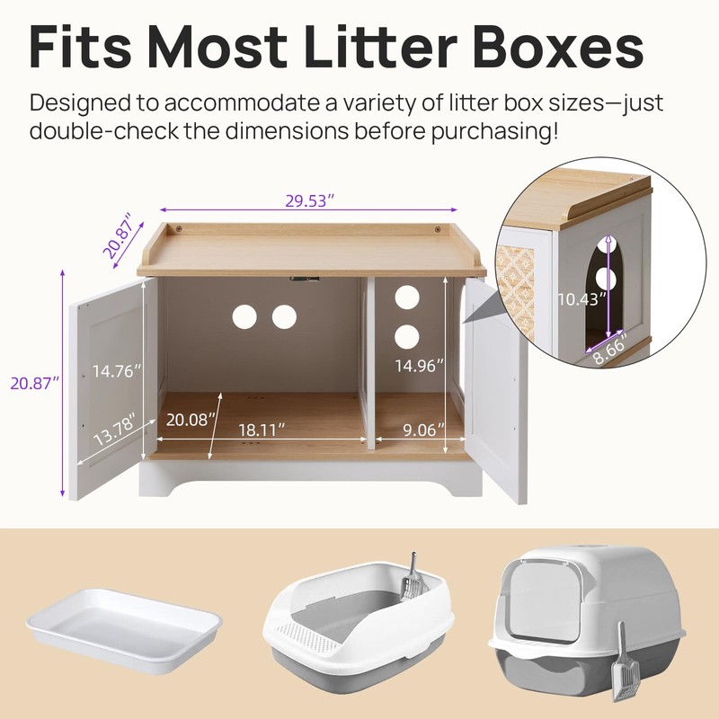Boho Cat Litter Box Enclosure, Hidden Cats Washroom with Woven