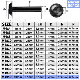 TXXATX Pack of 50 Rounded Head Screws Stainless Steel M4 x 40 mm Screws M4 with Flange Hexalobular Socket ISO 7380-2 Flat Head Screws Stainless Steel A2 V2A Black Full Thread for Table Legs Vehicle