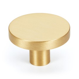 KOPPALIVE 5-Pack Gold Kitchen Cabinet Knobs, Solid Brass Knobs for Dresser Drawer, Round Minimalist Bathroom Cabinet Pulls, Modern Furniture Hardware, Brushed Finish, Diameter 1-3/16 Inch