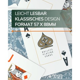 Bullets Playing Cards, Doppelkopf Card Deck for Seniors (French Leaf), Plastic, 2 Corner Signs, Jumbo Index, 57 x 88 mm