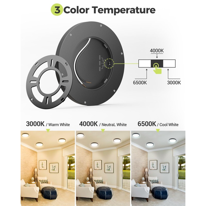 2PACK LED Flush Mount Ceiling Light - 3CCT Selectable 3000K-4000K-6500K