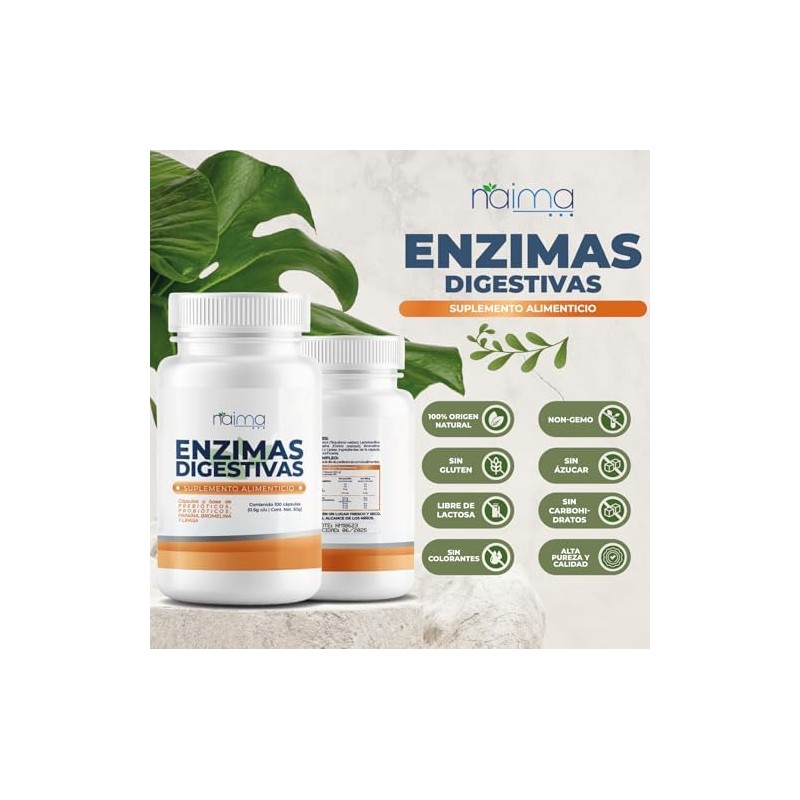NAIMA Enzimas Digestivas con Probióticos y Prebióticos de Amplio Espectro,