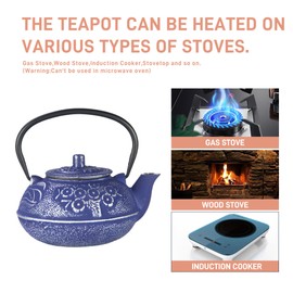Cast Iron Teapot,SECHUDO Blue Tea Kettle,Japanese Cast Iron Teapot with Stainless Steel Infuser for Stovetop Safe (27.1OZ/800ML)