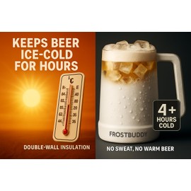 Frost Buddy Stein Buddy – 24oz Insulated Stainless Steel Beer Stein Mug with Handle – Keeps Beer Cold for Hours – Ideal for Tailgating, Parties, BBQs, and Gifts (White)
