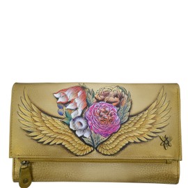 Anuschka Hand-Painted Genuine Leather Women's Three Fold Clutch - Angel Wings