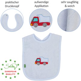 Smithy Children's Bib Made from 100% Cotton - Spill Proof Baby Bib with Press Stud Fastening in 24 x 24 cm, lightblue