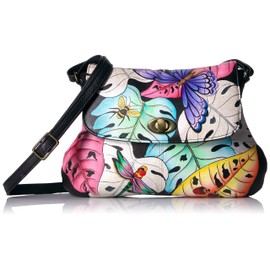 Anna by Anuschka womens Anna Anuschka, Handpainted Leather Medium Flap Body-lovely Leaves Cross Body Handbag, Lovely Leaves, One Size US