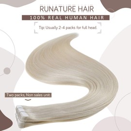RUNATURE Tape in Hair Extensions Blonde Human Hair 18 Inch Tape in Blonde Hair Extensions Real Hair Tape on Extensions 50g 20pcs White Blonde Human Hair Tape in Natural Hair Extensions Skin Weft