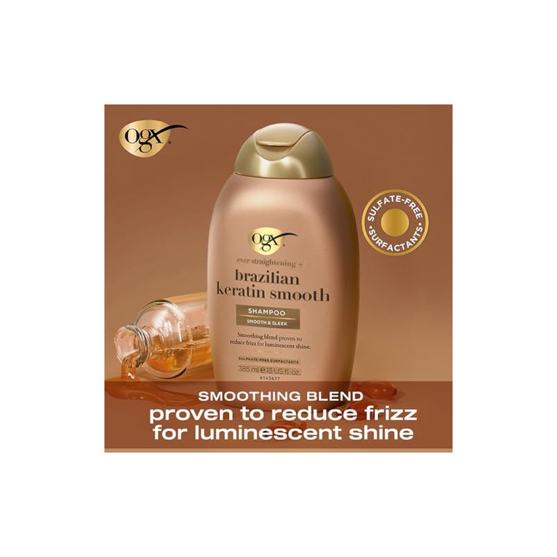 OGX, Shampoo Ever Straight Brazilian Keratin Therapy, Keratina Brasileña, 385