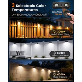 JOFIOS Fence Lights Solar Powered 12 Pack, 3000/4000/6000K 3 Modes, IP65 Waterproof Solar Fence Lights Outdoor, Dusk to Dawn Deck Lights for Outside, Wall, Backyard, Step, Patio, Stair Railings