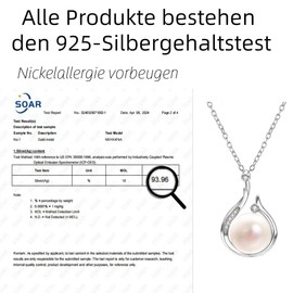 Aleasha Freshwater Pearl Pendant Necklace 925 Sterling Silver Pearl Necklace Women's Natural Pearls Zirconia Jewellery Gift 45 cm, Sterling Silver, Pearl