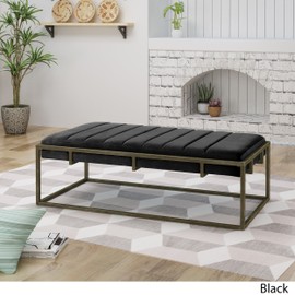 Christopher Knight Home Vassy Modern Velvet Ottoman Bench with Brass Finish, Black
