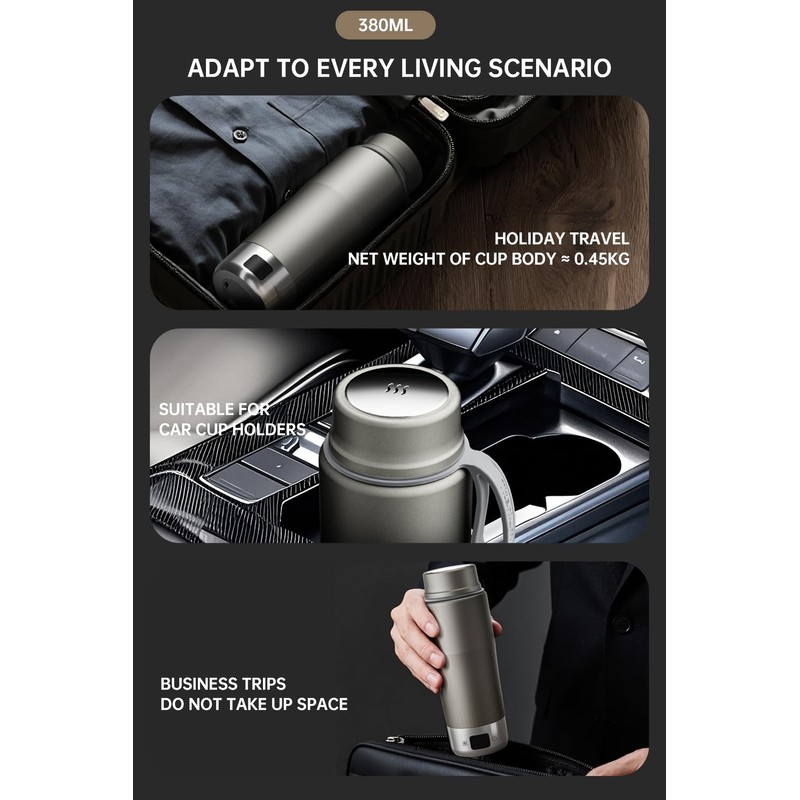 Pure Titanium Travel Kettle, 380ML Portable Electric Kettle, 12 Temp