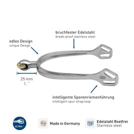 Sprenger Horse Spurs Ultra Fit Comfort Roller Super Soft I Riding Spurs Stainless Steel Rustproof 25 mm Rounded