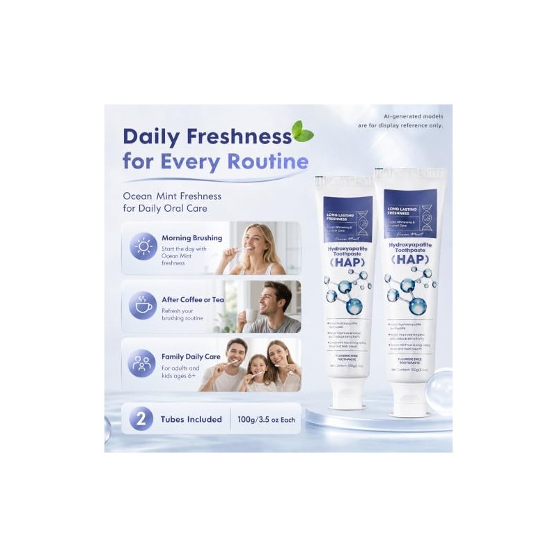 Nano Hydroxyapatite Toothpaste, 7.5%, Fluoride-Free, 2 Pack | Fresh mint