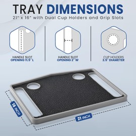 Bundaloo Universal Walker Tray with Non-Slip Mat, Lightweight Walker Accessory Tray for Meals, Drinks, and Daily Use, Includes Dual Cup Holders, Fits Most Standard Walkers, Gray