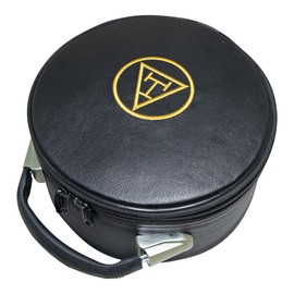 UK empire group limited Masonic Royal Arch Crown Cap Case (Black) with Machine Embroidered Gold Triple Tau Emblem – Freemason Hat Carrying Box