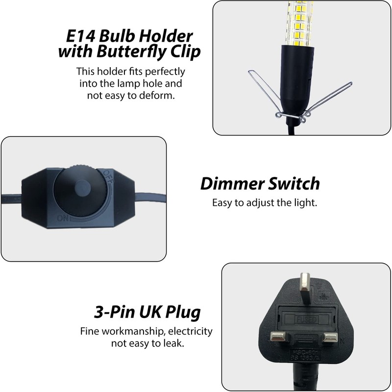 SPHIRES Salt Lamp Cable, Lamp Replacement Electric Cable with Metal